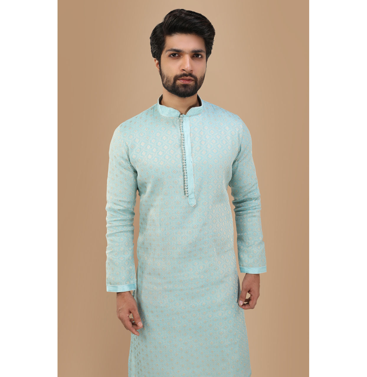 Manyavar Men Powder Blue Self Design Kurta Set