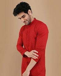 Manyavar Men Red Chikankari Kurta Set