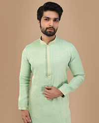 Manyavar Men Mint Green Jacquard Kurta Set