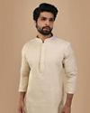 Manyavar Men Cream Jacquard Kurta Set image number 0