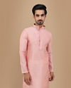 Manyavar Men Salmon Pink Self Texture Kurta Set