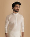 Manyavar Men Pearl White Solid Kurta Set image number 0