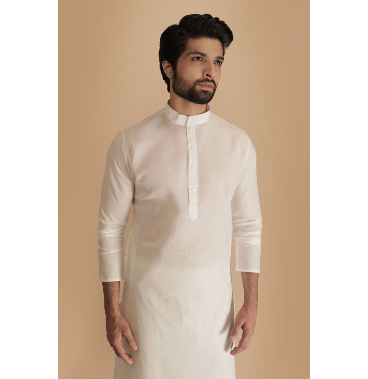 Manyavar Men Pearl White Solid Kurta Set