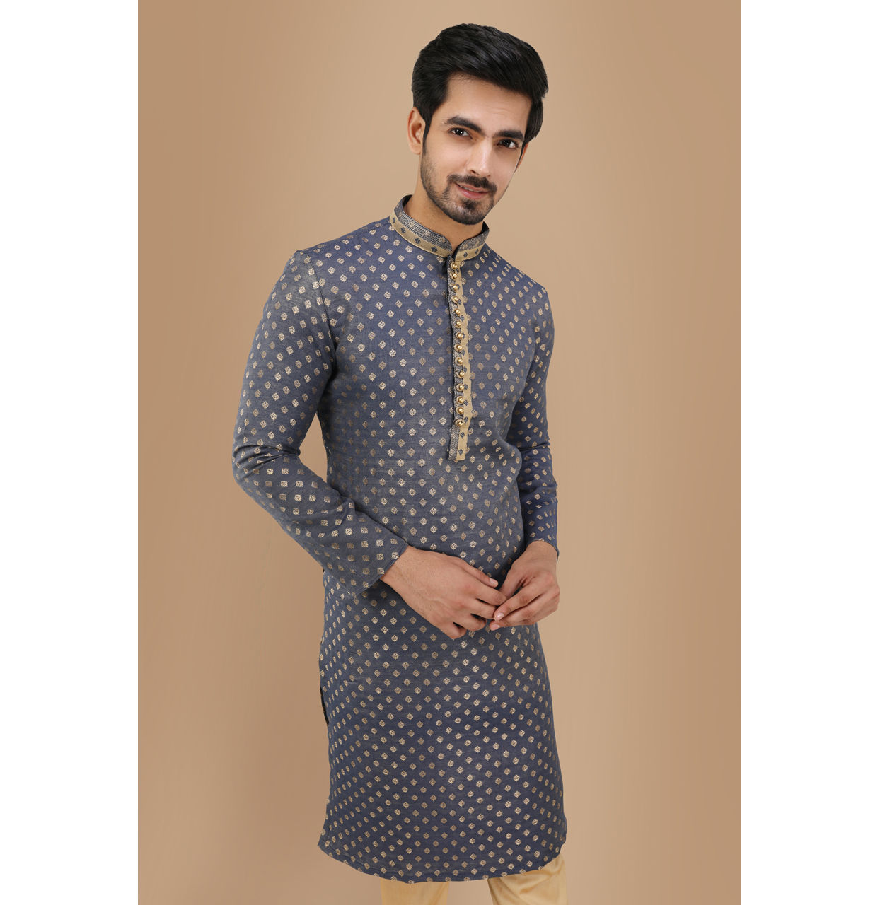 Manyavar Men Royal Blue Boota Work Kurta Set