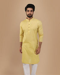 Manyavar Men Faded Yellow Solid Kurta