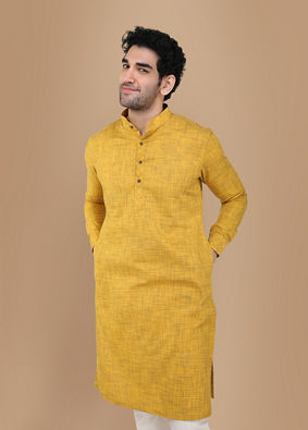 alt message - Manyavar Men Stylish Orange Kurta image number 0