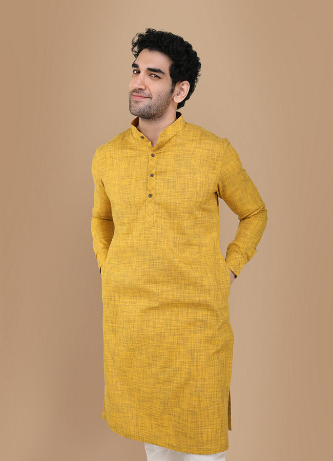 alt message - Manyavar Men Stylish Orange Kurta image number 0