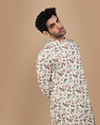 alt message - Manyavar Men Off White Side Open Floral Print Kurta image number 0