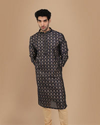 Manyavar Men Royal Blue Jacquard Kurta Set