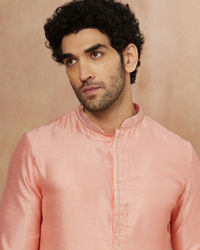 Manyavar Men Faded Pink Solid Kurta Pajama