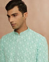 Manyavar Men Seafoam Green Chikankari Kurta Pajama