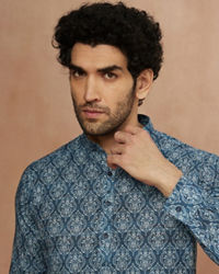 Manyavar Men Sapphire Blue Printed Kurta