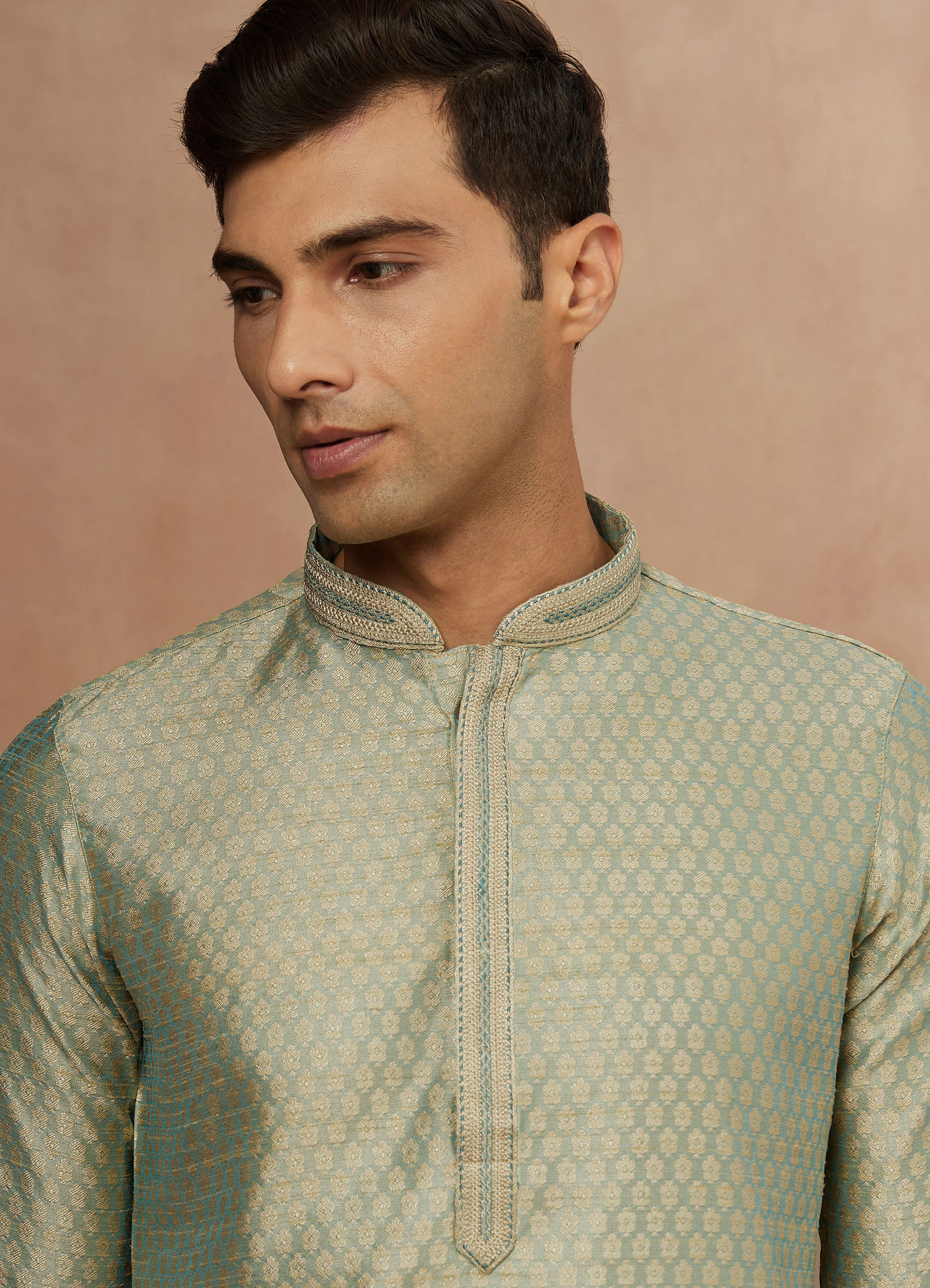 Manyavar Men Fern Green Jacquard Kurta Pajama