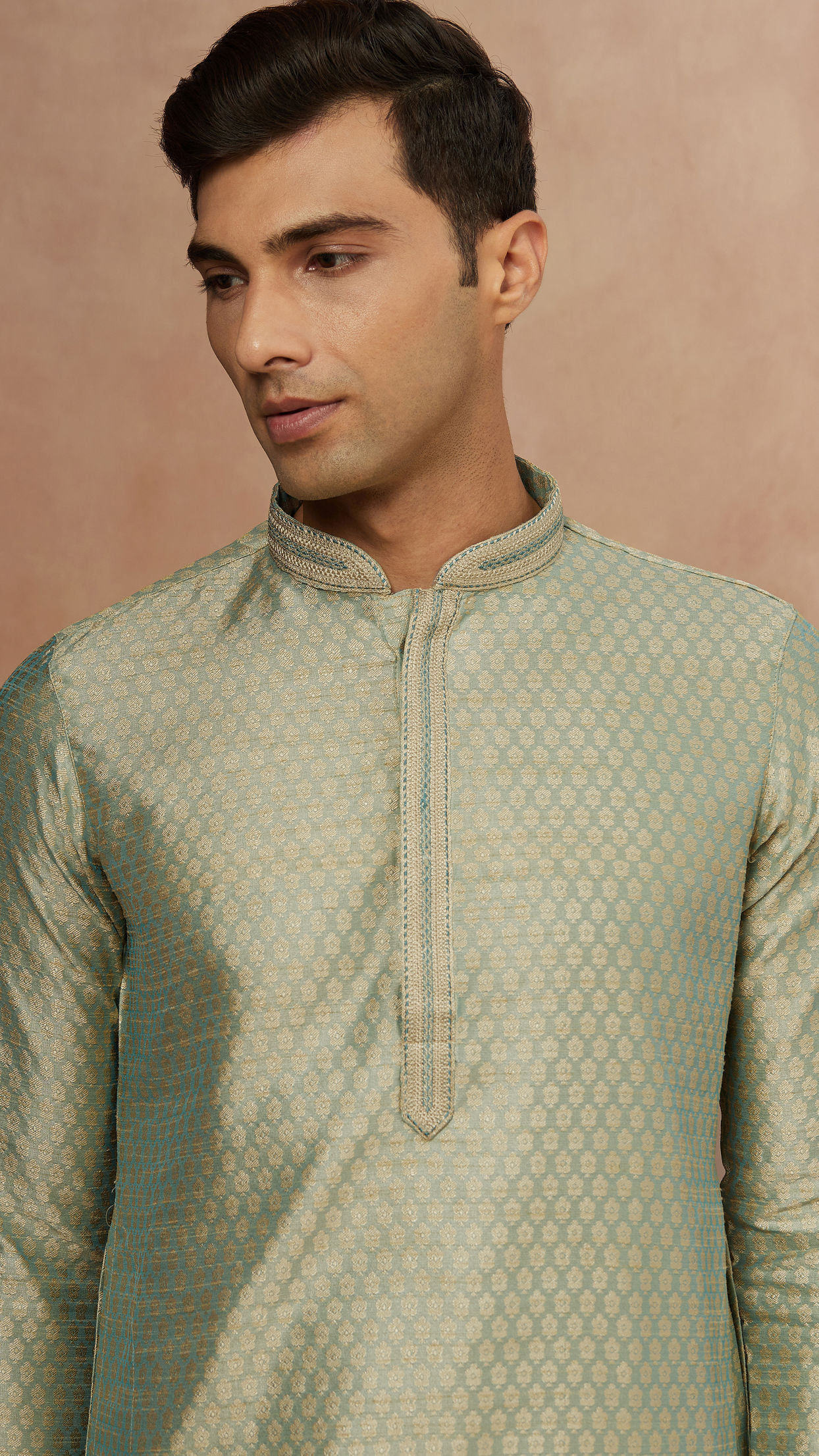 Manyavar Men Fern Green Jacquard Kurta Pajama