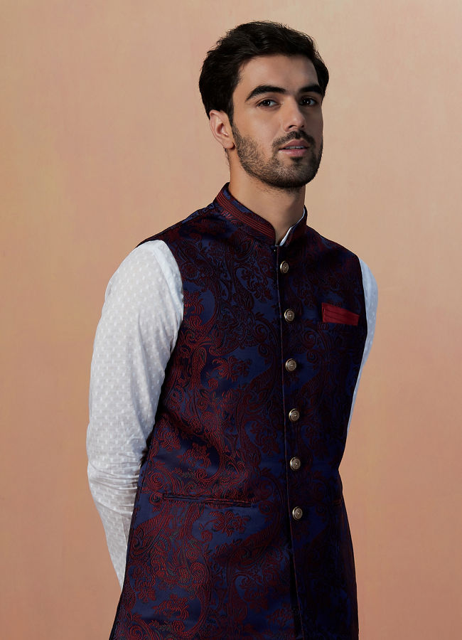 Buy Maroon And Blue Contrast Jacket Online in UAE @Manyavar - Nehru Jacket  for Men