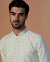 alt message - Manyavar Men White Self Design Kurta Pajama image number 0