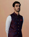 alt message - Manyavar Men Maroon And Blue Contrast Jacket image number 0