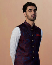 Manyavar Men Maroon And Blue Contrast Jacket