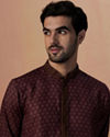 Manyavar Men Wine Floral Print Kurta Set