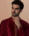 alt message - Manyavar Men Maroon Golden Booti Kurta Pajama image number 0