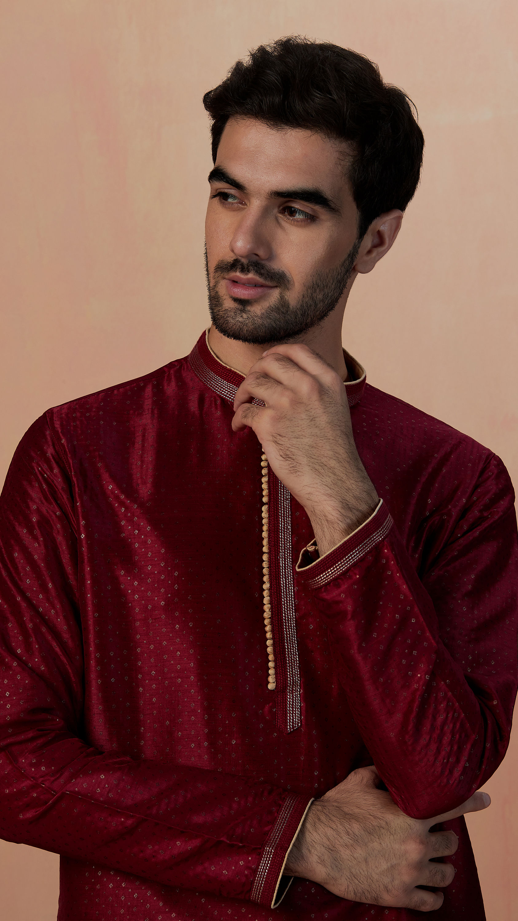 Manyavar Men Maroon Golden Booti Kurta Pajama