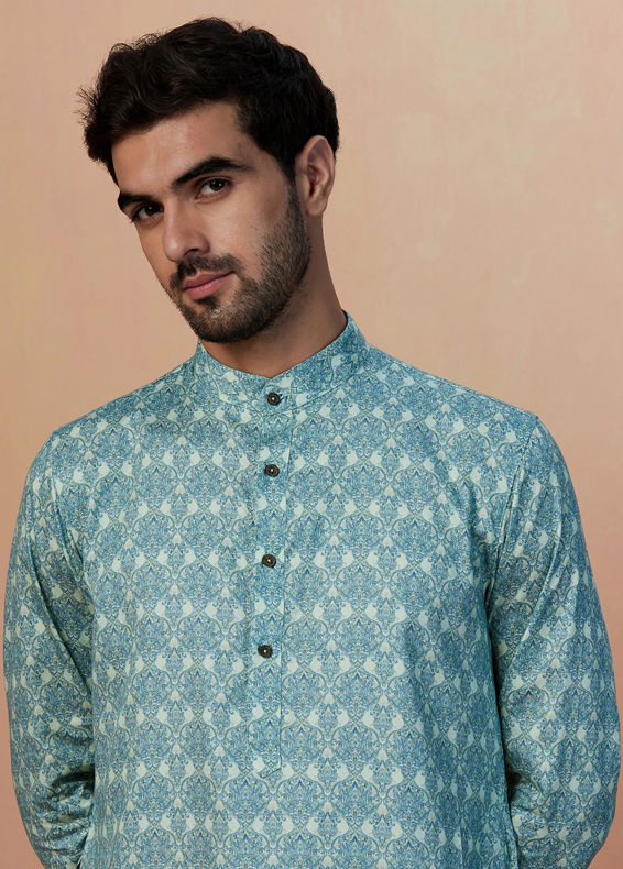 Manyavar Men Light Blue Printed Kurta