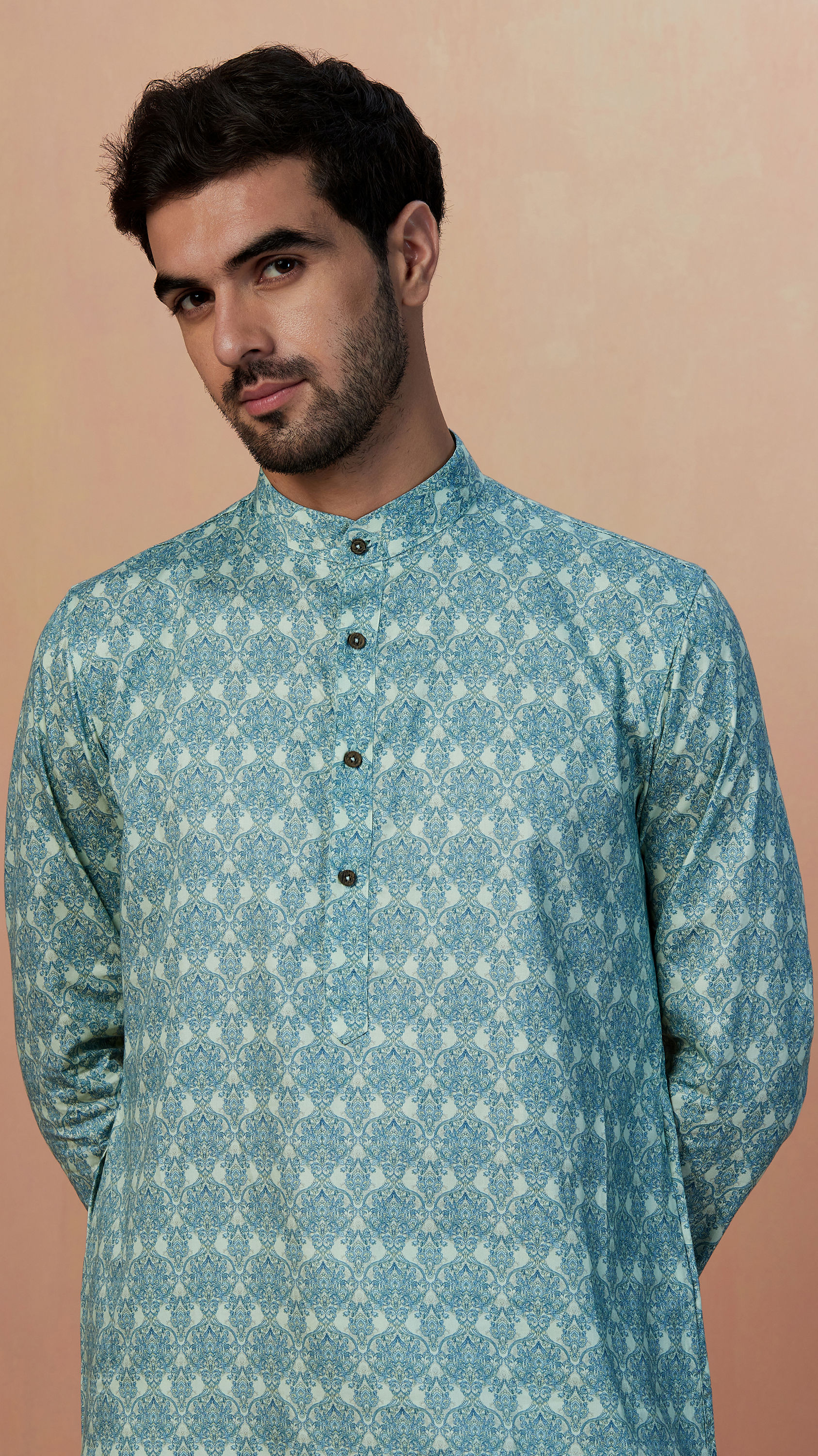 Manyavar Men Light Blue Printed Kurta