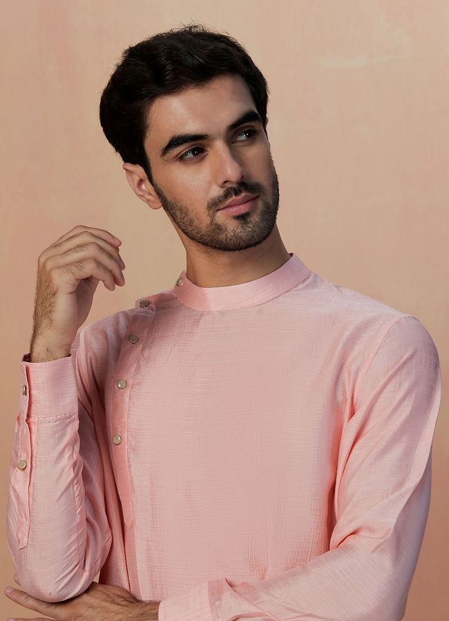 Manyavar Men Pink Solid Side Open Kurta Pajama image number 0