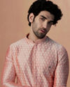 alt message - Manyavar Men Pink Self Design Kurta Pajama image number 0