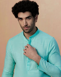 Manyavar Men Sea Green Plain Kurta Pajama