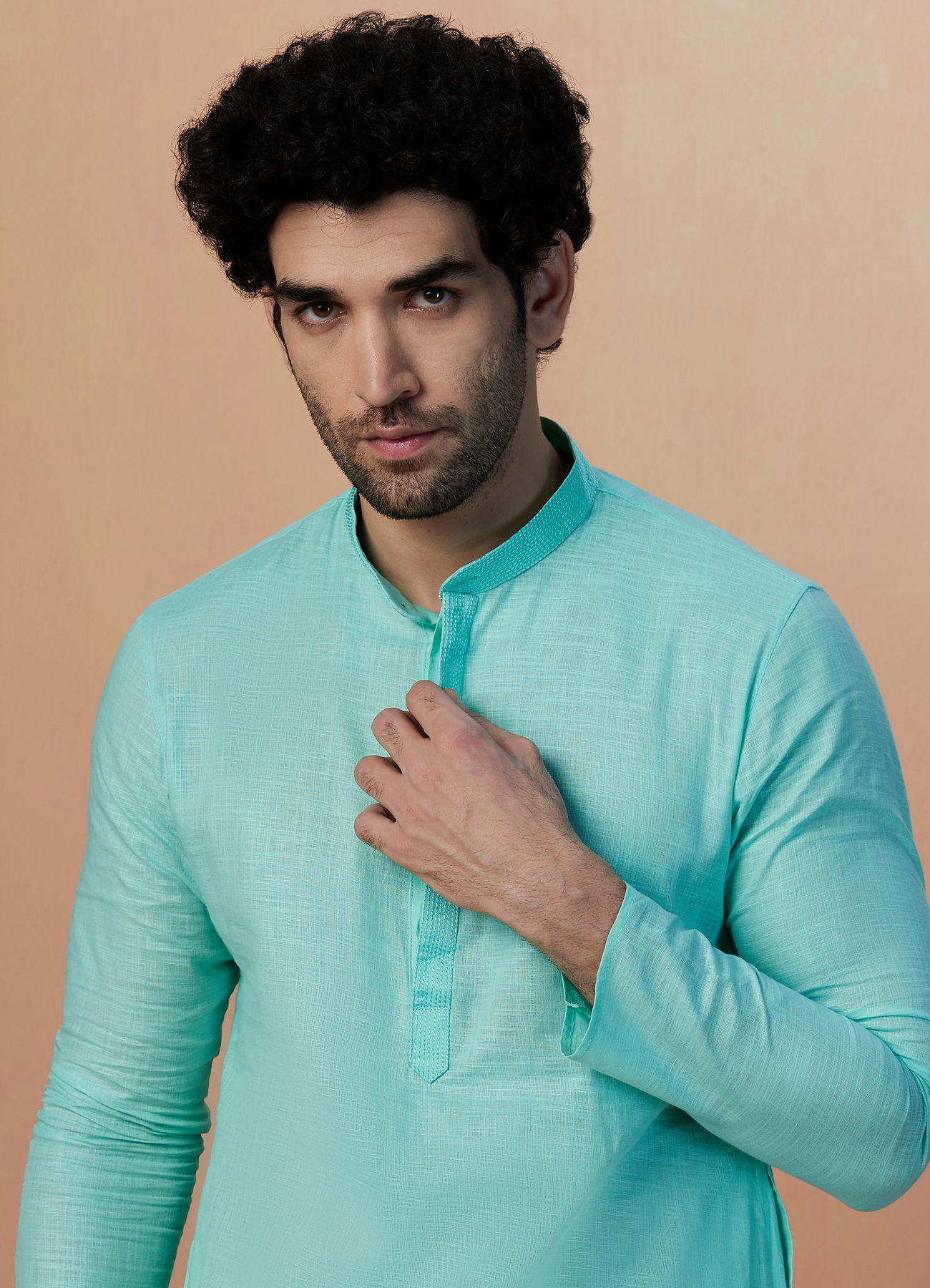 Manyavar Men Sea Green Plain Kurta Pajama