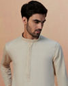 alt message - Manyavar Men Off White Solid Kurta Pajama image number 0