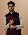 Manyavar Men Wine Self Design Jacket image number 0