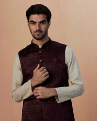 Manyavar Men Wine Self Design Jacket