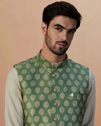 Manyavar Men Sage Green Jacket With Golden Motifs