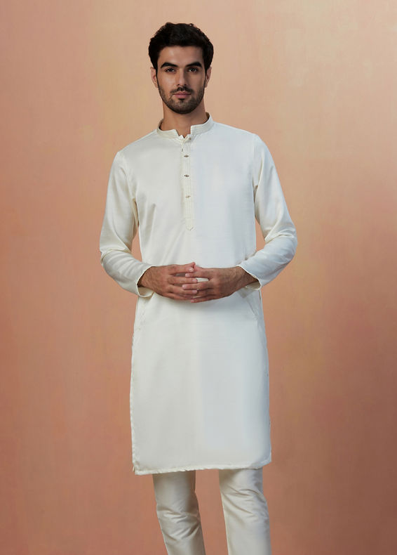 Manyavar Men Off White Self Design Jacket Indo Western