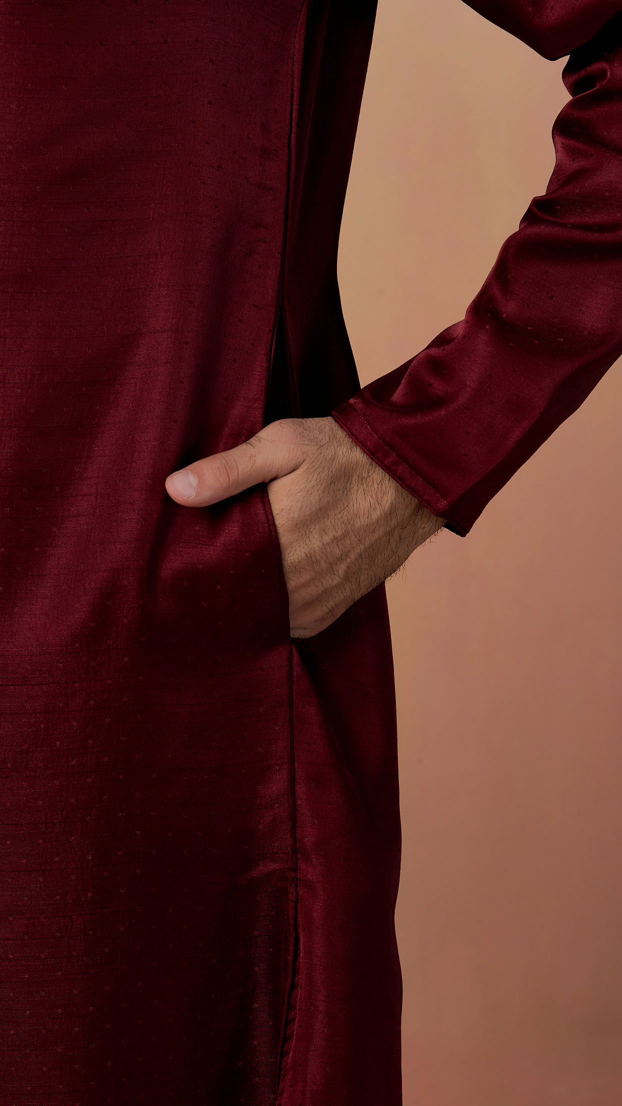 Manyavar Men Maroon Self Booti Kurta Pajama