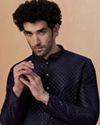 alt message - Manyavar Men Dark Blue Sequins Embroidered Kurta Pajama image number 0