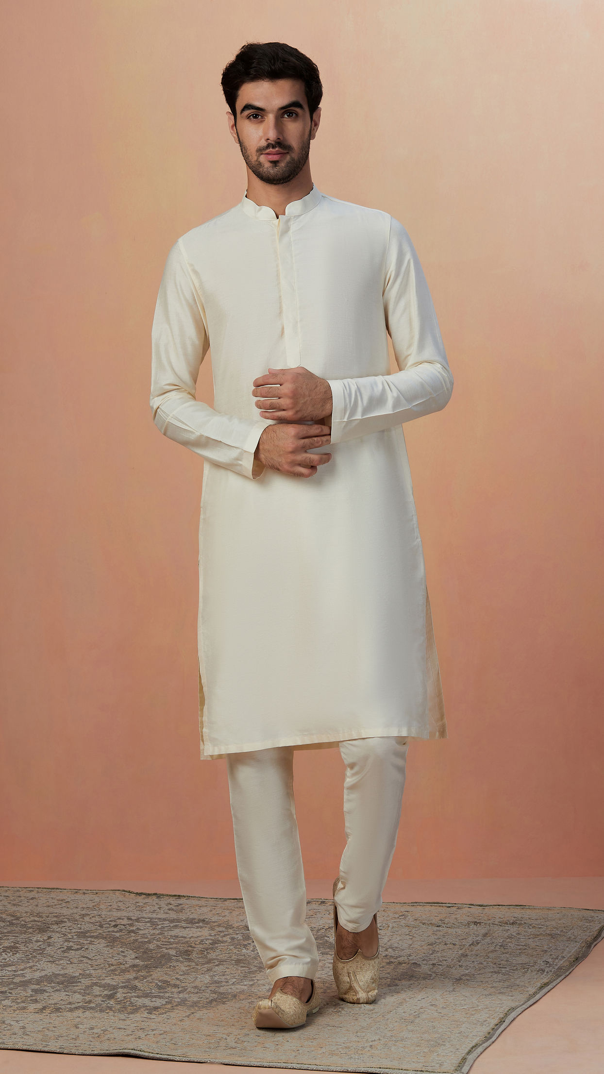 alt message - Manyavar Men Sage Green Self Design Indo Western image number 1