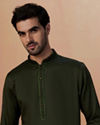 Manyavar Men Olive Green Plain Kurta Pajama image number 0