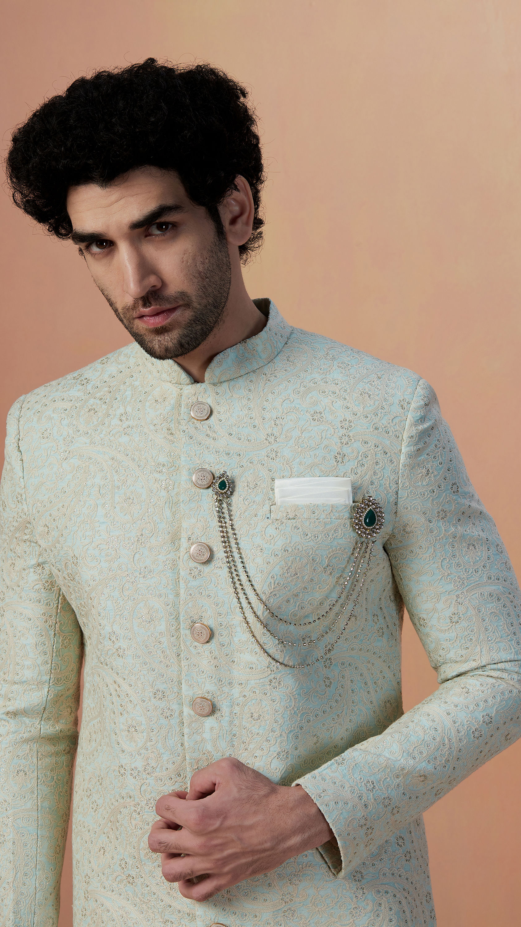 Manyavar Men Sage Green Paisley Sherwani