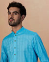 Manyavar Men Sky Blue Self Chequered Kurta Pajama image number 0