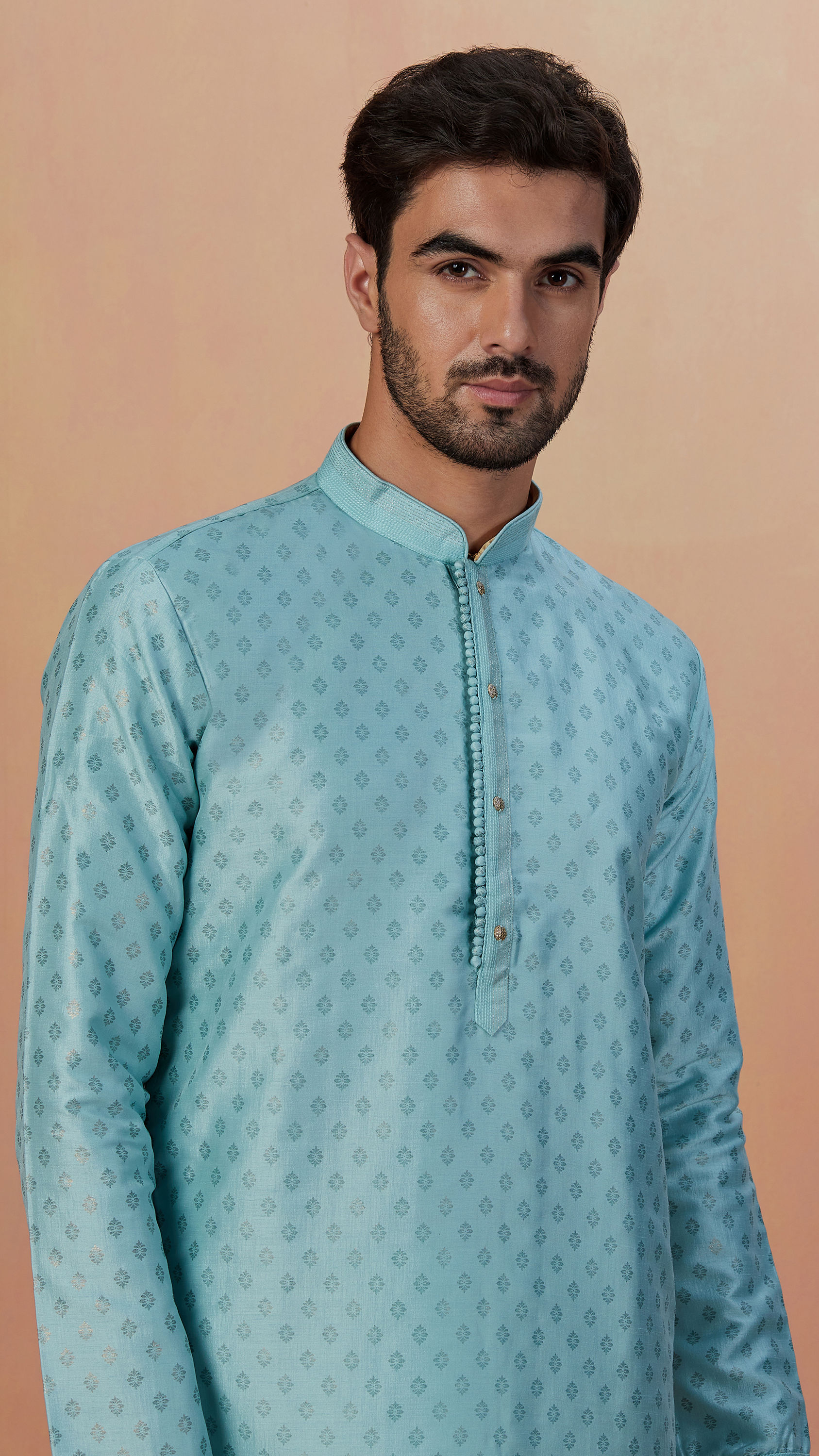 Manyavar Men Sea Green Kurta Pajama With Golden Motifs