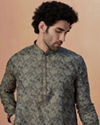 alt message - Manyavar Men Smoke Grey Printed Kurta Pajama image number 0