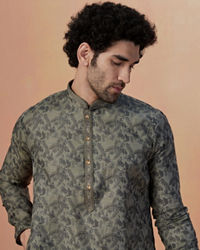 Manyavar Men Smoke Grey Printed Kurta Pajama