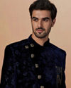 alt message - Manyavar Men Blue Floral Bandhgala Indo Western image number 0