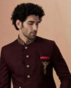 Manyavar Men Wine Self Design Bandhagala Indo Western