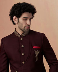 Manyavar Men Maroon Self Design Bandhagala Indo Western