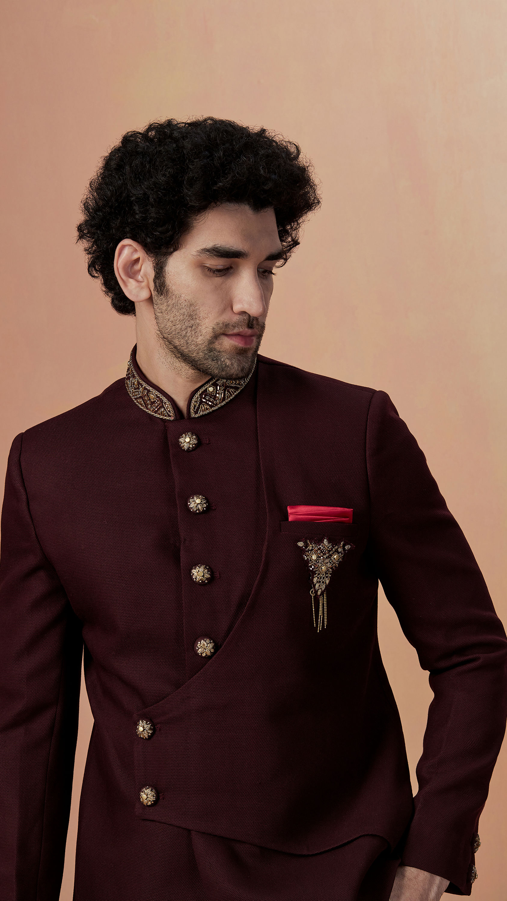 Manyavar Men Maroon Self Design Bandhagala Indo Western