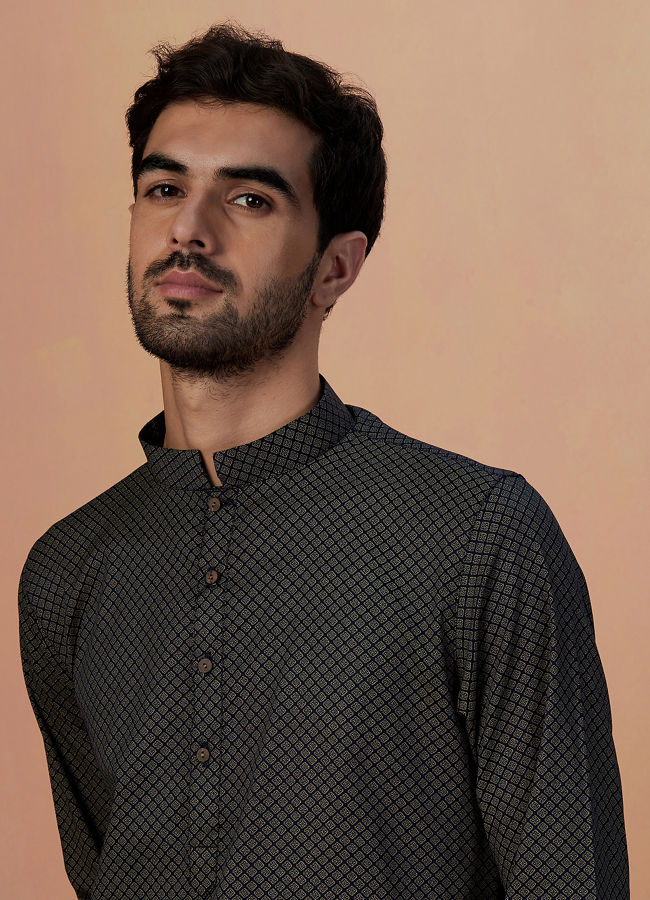 Manyavar Men Dark Blue Printed Kurta